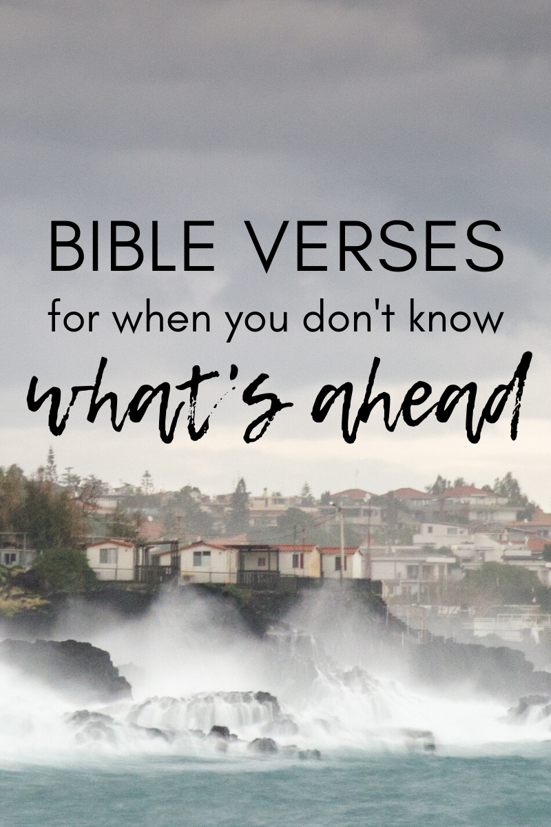 Bible Verses for When You Don't Know What's Ahead (text) with waves crashing on shore