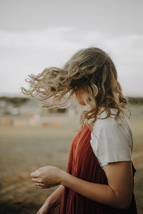 Woman tossing hair